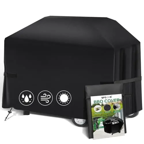 Produktbild: SPGOOD Grillabdeckung Wetterfest 420D Oxford-Stoff Grill Abdeckhaube Gasgrill Wasserdicht Staubdicht Schutzhülle Haube Abdeckplane Reißfest BBQ Cover, Universelle 170 x 61 x 117 cm
