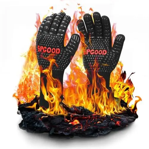 Produktbild: SPGOOD Grillhandschuhe hitzebeständig 800 Grad feuerfeste Handschuhe Kochhandschuhe Backhandschuhe für Küche Grill BBQ Ofenhandschuhe,Schwarz (M/XL)