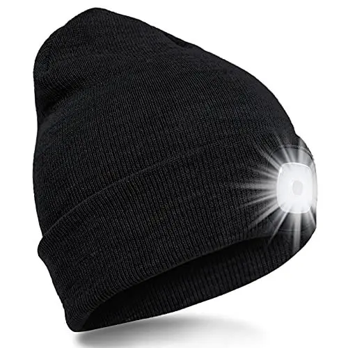 Produktbild: SPGOOD LED Beanie Beleuchtete Mütze mit Licht,Wiederaufladbare USB Winter Warm LED Mütze mit Licht,Lampe Laufmütze für Angeln,Jogger,Camping,Laufen(Schwarz)
