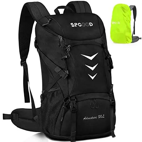 Produktbild: SPGOOD Wanderrucksack 40L/50L,Herren Damen Trekkingrucksäcke mit Regenhülle,Leicht Hiking Rucksack,Hohe Kapazität Wasserdicht Camping Rucksack,Reiserucksack Fahrradrucksack
