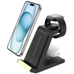 Produktbild: GLILAVOX 3 in 1 Induktive Ladestation für Fitbit Google Watch 2/Versa 3 / Versa 4 / Sense 2 / Sense, Wireless Charger Station für iPhones/Galaxy/Galaxy Bud Pro/AirPods (Nicht für Pixel Watch 1)