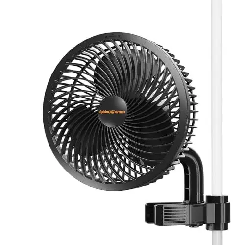 Produktbild: Spider Farmer Grow Ventilator mit Clip, 10 Geschwindigkeiten Smart APP Control, EC Motor, IP-54 Schutzart Oszillierender wachsen Clip-on-Lüfter für Zelt 8W clip fan grow tent, Timer