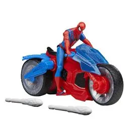 Produktbild: Spider-Man Marvel Web-Motorrad Spielzeug-Set mit 10 cm großer Action-Figur und 2 Netz-Projektilen