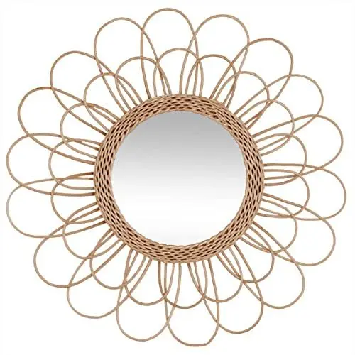 Produktbild: Atmosphera - Spiegel Blume Rattan d56cm - Blumenspiegel, Rattan, MDF und Glas, Abmessungen 56x2,8x56 cm