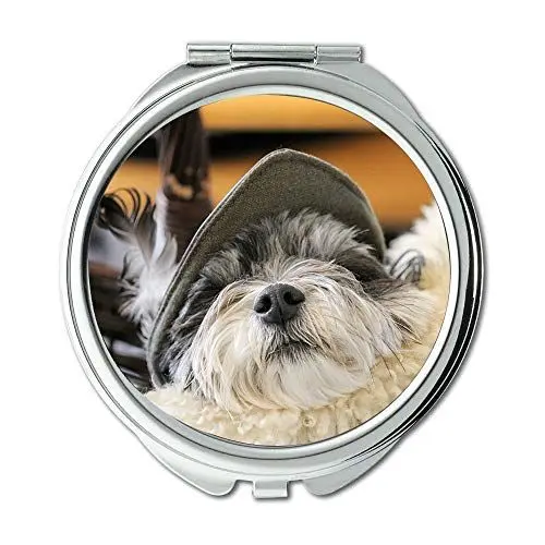 Produktbild: Spiegel, Schminkspiegel, Hund Hundeschnauze Pelzkorb Schlaf mittelalterlichen Kappe, Taschenspiegel, tragbare Spiegel