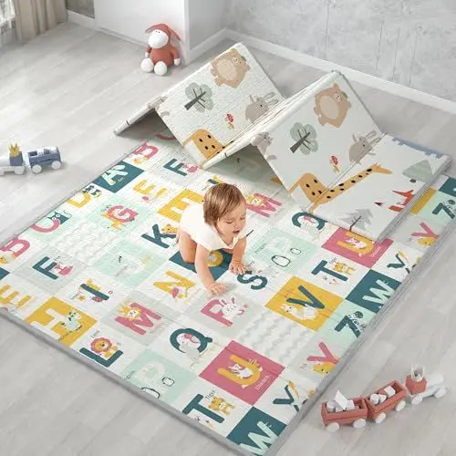 Produktbild: Spielmatte Baby, Faltbare Schaumstoff-Spielmatte für Bodenspiele, 191X158cm Wasserdichte Wende-Krabbeldecke für Baby, Kantenschutz-Krabbelmatte für drinnen und draußen