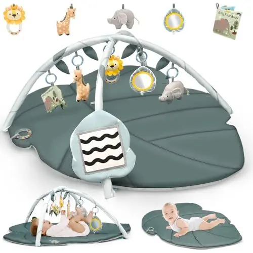 Produktbild: Spielmatte Baby mit Spielbogen, Vanplay Spieldecke Baby mit Bogen, Rutschfest Spieldecke Greifspielzeug Baby Stoffbuch, 6 Abnehmbaren Babyspielzeug, Geschenk Neugeborenes Junge Mädchen