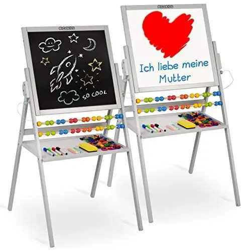 Produktbild: Spiel-Tafel für Kinder magnetisches Whiteboard und Kreidetafel Maltafel Kindertafel Staffelei aus Holz Ricokids (Weiss)
