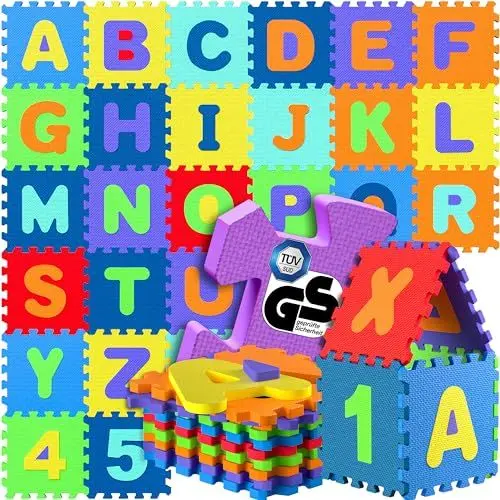 Produktbild: Spielwerk® 86-teilige Puzzlematte Baby Bunt 3,3m² Buchstabenteppich ABC Matten für Kinder Spielunterlage Boden Krabbelmatte Kinderzimmer Puzzleteppich Spielteppich für Kinder