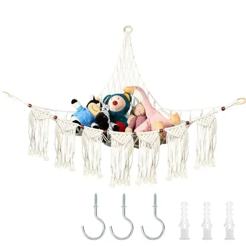Produktbild: Spielzeug Aufbewahrung Netz Kuscheltiere Spielzeug Hängematte Makramee Hängend Spielzeug Organizer Ecke Aufbewahrung Hängematte für Stofftier Kinderzimmer Deko