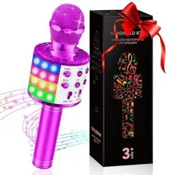 Produktbild: Spielzeug Mädchen 3 4 5 6 7 8 9 10 Jahre, Karaoke Mikrofon Kinder mit LED Licht, Mädchen Geschenke 4-12 Jahre, Bluetooth Mikrofon Karaoke für Mädchen und Erwachsene - Weihnachten Geschenke Mädchen