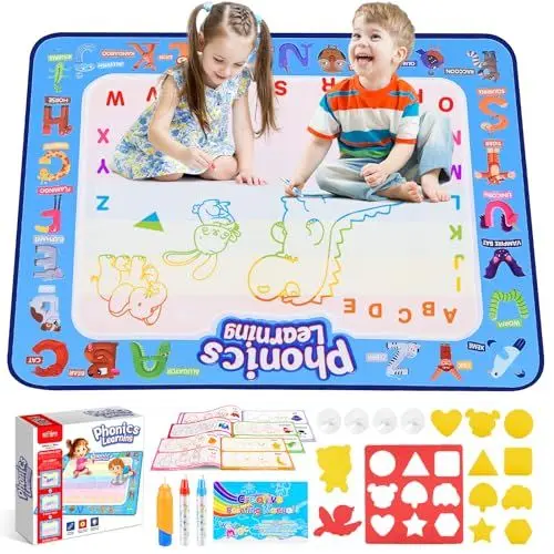 Produktbild: Tesoyzii Spielzeug ab 2 3 4 Jahre, Malmatte mit Wasserstift Kinderspielzeug ab 2 3 4 Jahre Aqua Magic Painting Mat Geschenk Mädchen Junge 1-4 Jahre Geschenkideen Geburtstag