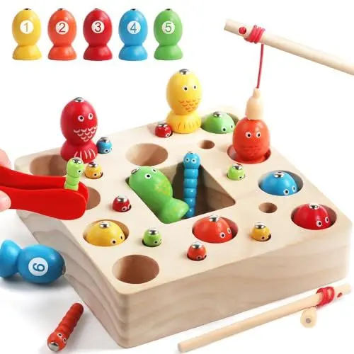 Produktbild: Spielzeug ab 2 Jahre Angelspiel Montessori Spielzeug 2 Jahre 2 in 1 Kinderspielzeug ab 2 Jahre Spiele ab 2 3 Jahre Magnetspiel Motorikspielzeug Holzspielzeug Geschenk Mädchen Junge 2 3 4 Jahre