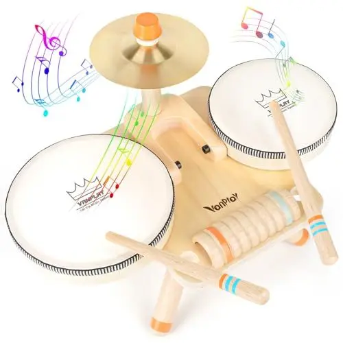Produktbild: Spielzeug ab 3 Jahre Schlagzeug Trommel Kinder Holzspielzeug Baby Musikinstrumente Motorikspielzeug Geschenk 3 4 5 Jahre Junge Mädchen
