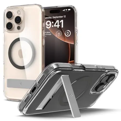 Produktbild: Spigen (All-in-One Ständer für iPhone 16 Pro Hülle Ultra Hybrid S MagFit für MagSafe (Verbesserte Magnestärke) Stoßfest Kratzfest Handyhülle Case -Graphite