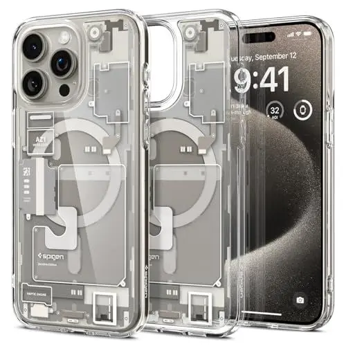 Produktbild: Spigen für iPhone 15 Pro Max Ultra Hybrid MagFit Hülle (Anti-Yellowing) Case Handyhülle Transparent Dünn Slim Kompatibel mit MagSafe -Zero One Natural Titanium