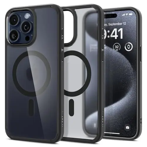 Produktbild: Spigen für iPhone 15 Pro Ultra Hybrid Frost MagFit Hülle (Anti-Yellowing) Case Handyhülle Transparent Dünn Slim Kompatibel mit MagSafe -Schwarz