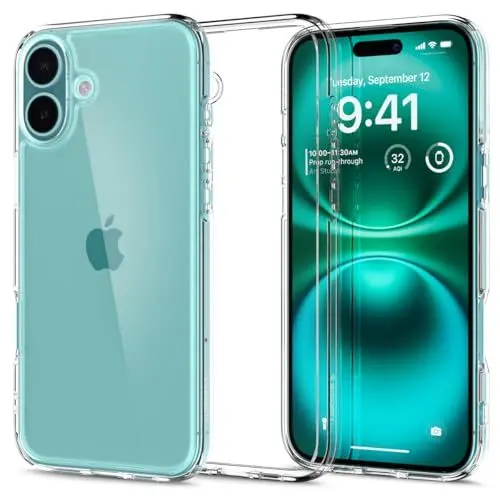 Produktbild: Spigen für iPhone 16 Hülle (Anti Vergilbung) Ultra Hybrid Handyhülle iPhone 16 Case Transparent Durchsichtig Dünn Schlank Slim -Crystal Clear