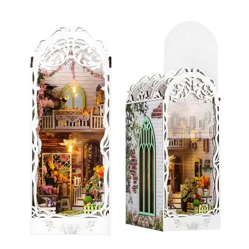 Produktbild: Spilay DIY Book Nook Kit, DIY Puppenhäuser Holz Miniatur Haus Möbel Kit Mit LED-Licht,3D Holzpuzzle Buchstütze Bücherregal Dekoration,Buchstützen Modell Build-Creativity Kit (Flower House BOOKNOOK)