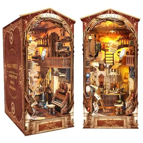 Produktbild: Spilay DIY Book Nook Kit, Miniatur Haus Booknook Bücherregal Insert Decor Alley, Buchstützen Modell Build-Creativity Kit Mit Staubschutz (Wizarding World with Led Dust Cover)