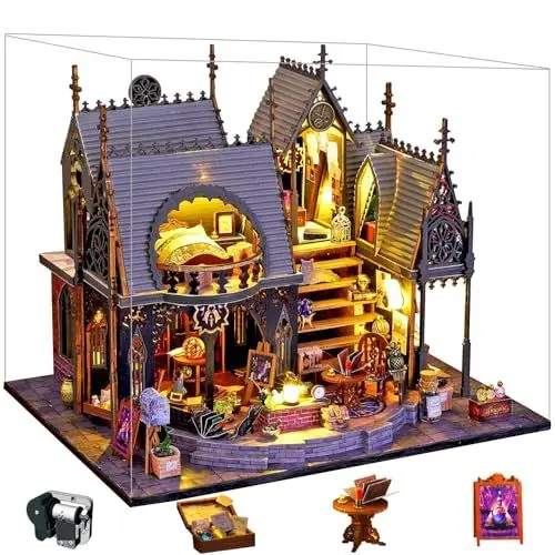 Produktbild: Spilay DIY Miniature House, Puppenhaus Holz Bausatz, mit Staubdichte Abdeckung, Spieluhr und LED, für Erwachsene Geschenk (Luna's Maqic House)