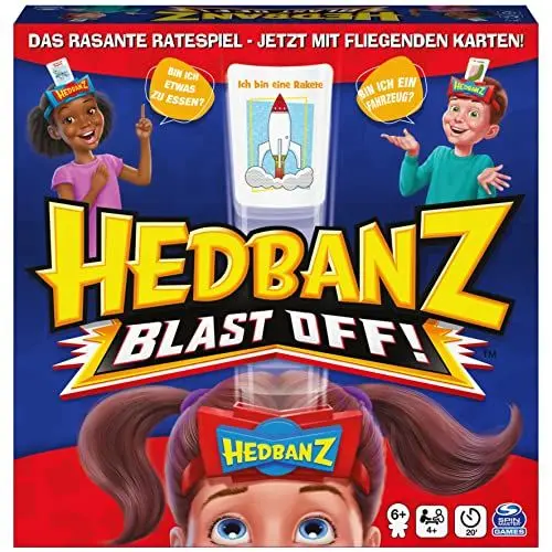 Produktbild: Spin Master Games - Hedbanz - Blast Off, Familien-Ratespiel mit fliegenden Karten - für 2 Teams bzw. 4 und mehr Spieler ab 6 Jahren (deutsche Version)