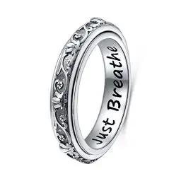 Produktbild: DAOCHONG Spinner Zappel Ringe S925 Sterlingsilber Lotusblume Yoga Just Breathe Anxiety Worry Band Oxidiertes Fidget Stressabbau Langeweile ADHS Autismus Ringe für Damen Herren(51.9)