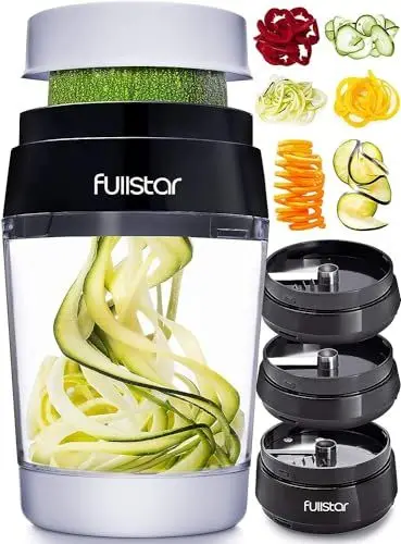 Produktbild: Spiralschneider Gemüse mit Behälter - Gemüseschneider Spaghetti Gemüsehobel - Gemüsehobel für Gemüsespaghetti, Zucchini Karotte Gurke Kürbis Kartoffel (4-in-1)