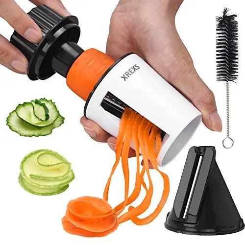 Produktbild: Spiralschneider Hand für Gemüsespaghetti - XREXS 2 in 1 Gemüseschneider, Gemüse für Karotte, Gurke, Zucchini, Gemüsenudeln, Zucchini Spaghetti Schneider