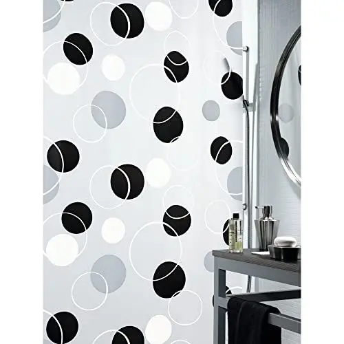 Produktbild: Spirella Anti-Schimmel Duschvorhang Bubble Anti-Bakteriell, waschbar, wasserdicht PEVA 180x200cm Weiß Schwarz