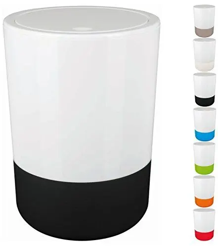 Produktbild: Spirella 10.1757 Design Kosmetikeimer Moji Bad Treteimer Schwingdeckeleimer Abfallbehälter mit Schwingdeckel 5 Liter mit Silikonboden Weiß/Schwarz