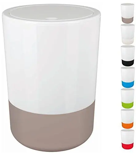 Produktbild: Spirella Design Kosmetikeimer Moji Bad Treteimer Schwingdeckeleimer Abfallbehälter mit Schwingdeckel 5 Liter mit Silikonboden Weiß/Taupe