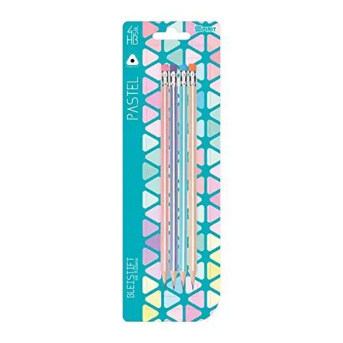 Produktbild: SPIRIT Bleistift Dreikant mit Radiergummi Pastel, 4 Stk