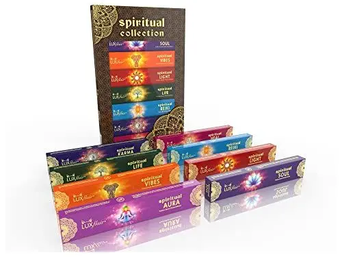 Produktbild: Spirituelles Räucherstäbchen Set, indische Premium Masala Stäbchen, 8 Sorten für Meditation Yoga Reiki Karma, Masala Räucherstäbchen, handgefertigt …