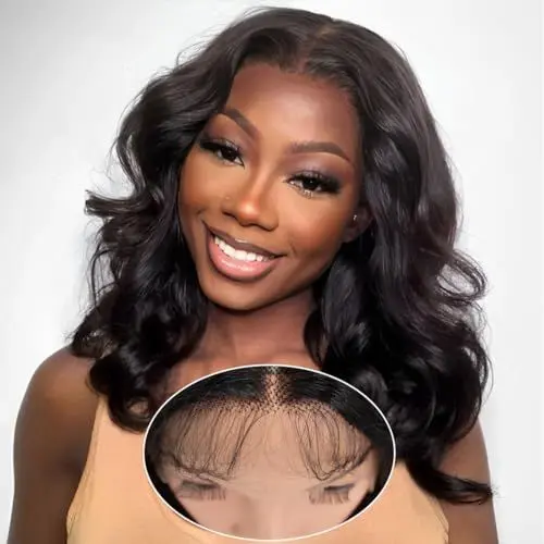 Produktbild: Spitze Front Perücken Menschliches Haar Loser Körper 13x5x1 Spitze Frontal Echthaar Perücken für Frauen 16 Zoll 150% Dichte Klebstofflose brasilianische Körperwelle echte Echthaarperücke mit Babyhaar
