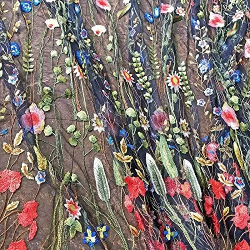 Produktbild: Spitzenstickerei mit Blumenmuster, 135 x 91 cm, Stickerei, Netzstoff, Spitzenbesatz, Stoffe für selbstgemachte Kleider, Hochzeitskleid, Brautschleier (Marineblau)