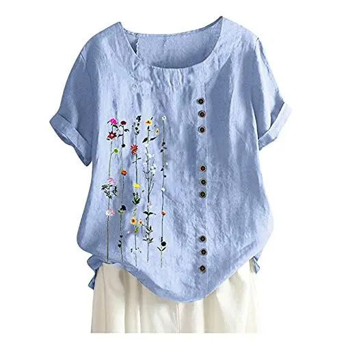 Produktbild: Spitzen-T-Shirt für Frauen-Strand-lockeres kausales T-Shirt Oberteil Damen Glitzer (Blue, M)