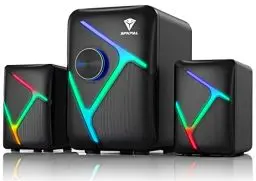 Produktbild: SPKPAL 2.1 PC Lautsprecher mit Subwoofer, Dynamische RGB Gaming 11w Stereo Sound, USB Betriebene Computer 3,5mm Aux-Eingang für Laptop, Tablet, Monitor,Telefon
