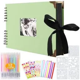 Produktbild: Fotoalbum zum Selbstgestalten, Scrapbook 80 Schwarze Seiten Fotobuch zum Einkleben,DIY Geschenk Scrapbooking Set für Baby Familie Jahrestag Geburtstags Valentinstag Hochzeit mit Protektkegeln Grüne