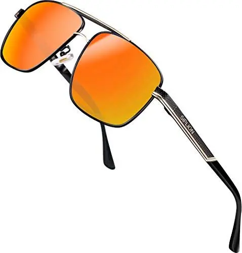 Produktbild: SPLION Herren Fahrerbrille Polarisierte Sonnenbrille Rechteckige Metall Rahmen Rot 1823 UV400 CAT 3 CE