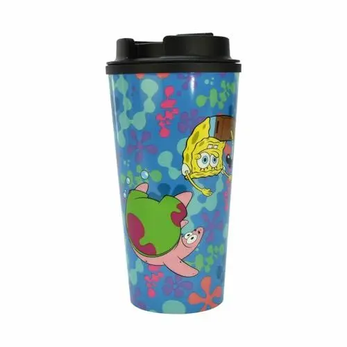 Produktbild: Spongebob Schwammkopf Thermobecher, 450 ml, Trinkbecher mit SpongeBob und Patrick, Geschenkidee für Fans von Bikini Bottom, Offizielles Merch