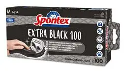 Produktbild: SPONTEX Extra Black Einmalhandschuhe aus Vinyl, ungepudert und latexfrei, vielseitig einsetzbar, in praktischer Spenderbox, Größe M, 100er Pack, schwarz
