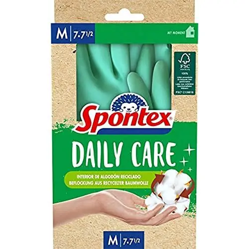 Produktbild: Spontex Daily Care Haushaltshandschuhe aus 100% FSC-zertifiziertem Latex, mit Innenfutter aus recycelter Baumwolle, für alle Putz- und Pflegearbeiten, 1 Paar, Größe M (7-7,5)