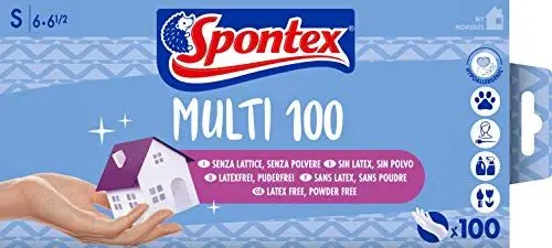 Produktbild: Spontex Extra 100 Einmalhandschuhe (aus Vinyl, ungepudert, besonders hautverträglich und reißfest) Größe S (1 x 100 Stück)