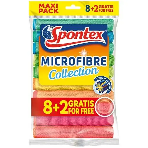 Produktbild: Spontex Microfibre Allzwecktücher 8+2 Gratis, 1 Packung - bunte Mikrofasertücher