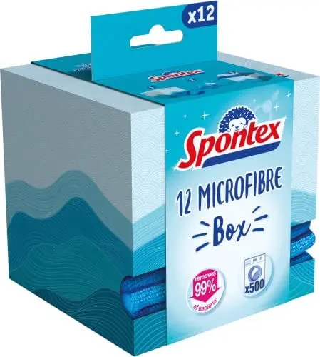 Produktbild: Spontex Microfibre Box, Mikrofasertücher in praktischer Spenderbox, wiederbefüllbar, vielseitig und effizient, Farbe Nicht frei wählbar, 1 x 12er Pack