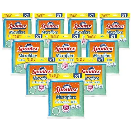 Produktbild: Spontex Microfibre Collection, super saugstarkes Mikrofasertuch, effizient ohne Chemie, im XXL Format 36 x 38 cm, Farbe nicht frei wählbar, 10 Stück