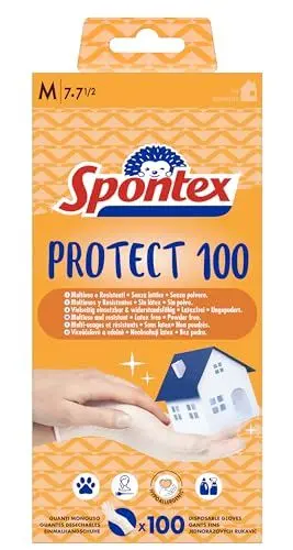 Produktbild: Spontex Protect Einmalhandschuhe aus Vinyl, ungepudert und latexfrei, vielseitig einsetzbar, in praktischer Spenderbox, Größe M, 100er Pack