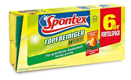 Produktbild: Spontex Topfreiniger Schwamm Anti-Fett 6er Pack, Reinigungsschwamm mit hoher Fettlösekraft, mit Griffleiste, gegen hartnäckige Verschmutzungen, 1 x 6er Pack