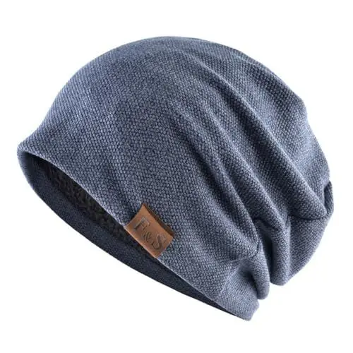 Produktbild: Sporgard Unisex Plüsch Gefüttert Schädel Cap Winter Beanie Mützen Strickfleece Beanies für Damen und Herren, Blau, M